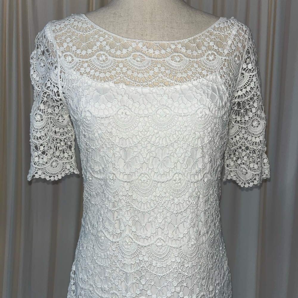 Ralph Lauren White Cotton Crochet Lace Short Sleeve Dress With Slip - Size M - Picture 11 of 12